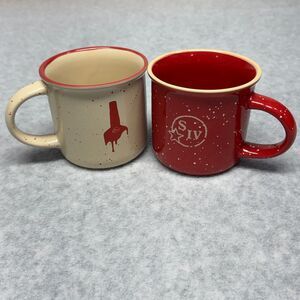2 Makers Mark Bourbon Whiskey Coffee Mugs Cups Red Beige Speckle S IV 3.5" 12oz